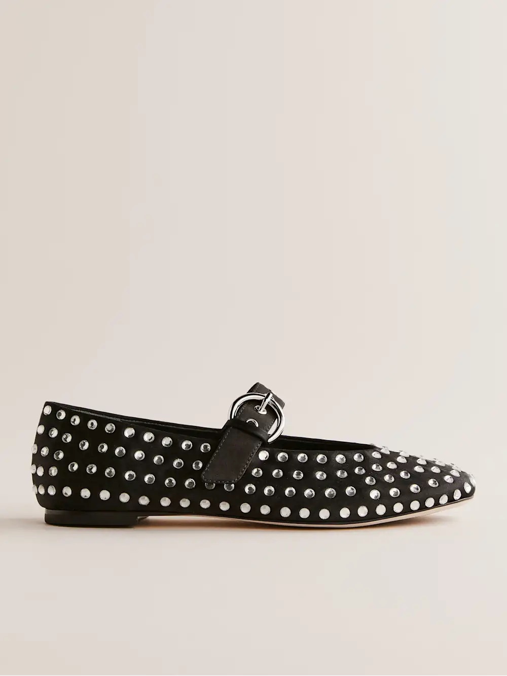 Reformation • Bethany Ballet Flat mary jane black silk rhinestone crystal stud - Picture 3 of 14